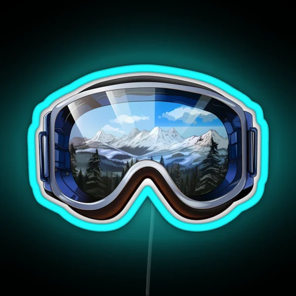 Blue Ski Goggles Sledding Goggles Winter Sports Mountain Reflection RGB Neon Sign