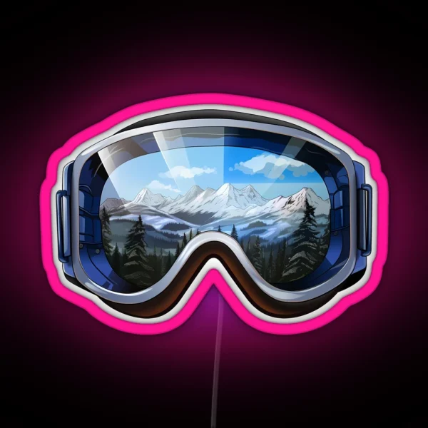 Blue Ski Goggles Sledding Goggles Winter Sports Mountain Reflection RGB Neon Sign