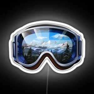 Blue Ski Goggles Sledding Goggles Winter Sports Mountain Reflection RGB Neon Sign