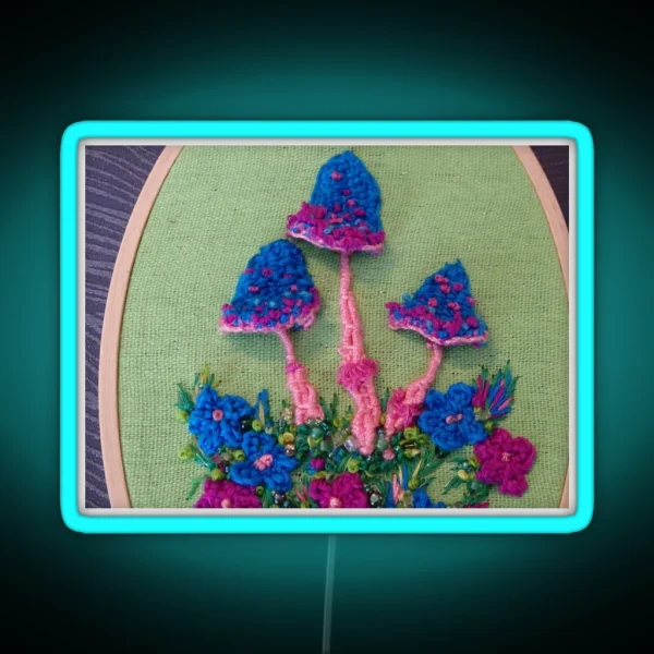 Blue Toadstools Embroidery RGB Neon Sign