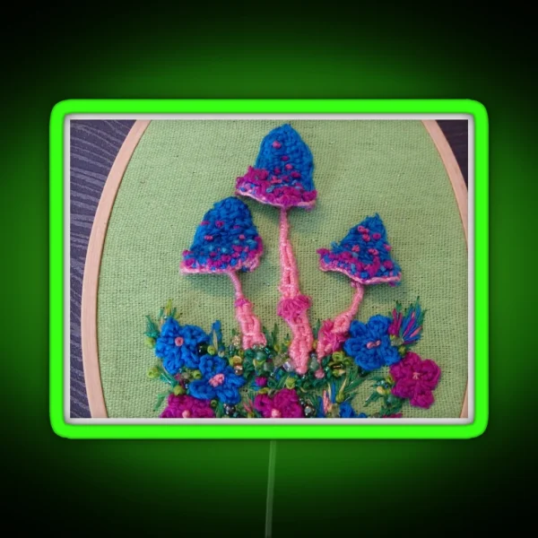 Blue Toadstools Embroidery RGB Neon Sign