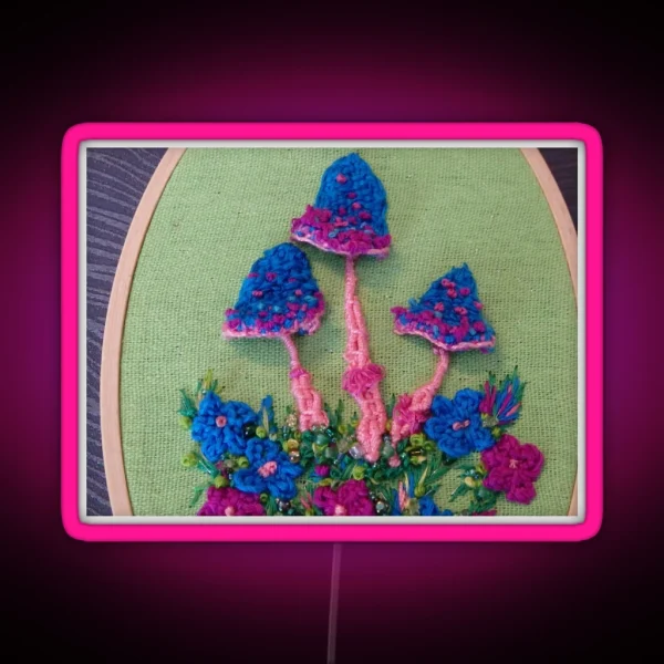 Blue Toadstools Embroidery RGB Neon Sign
