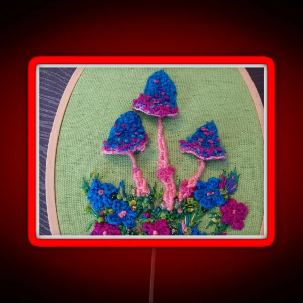 Blue Toadstools Embroidery RGB Neon Sign