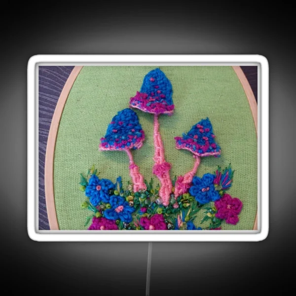 Blue Toadstools Embroidery RGB Neon Sign