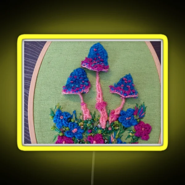 Blue Toadstools Embroidery RGB Neon Sign