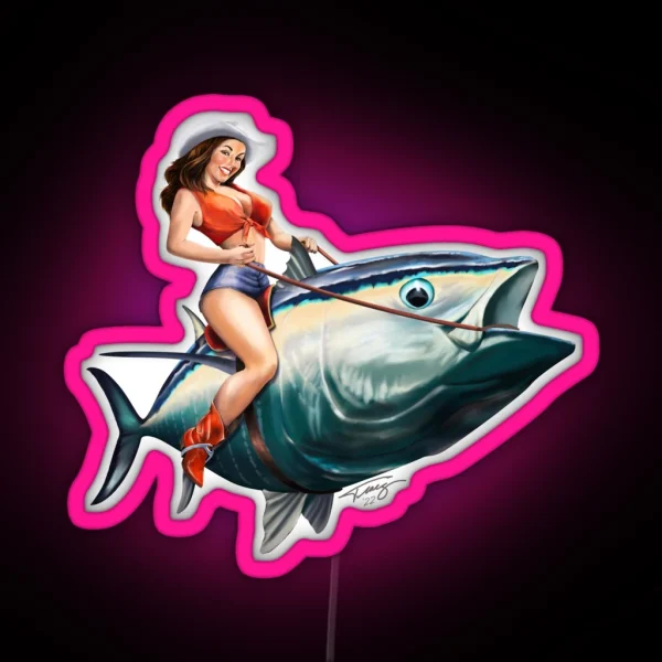 Bluefin Tuna Rider Fishing Pinup Girl RGB Neon Sign