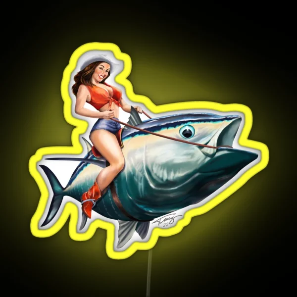 Bluefin Tuna Rider Fishing Pinup Girl RGB Neon Sign