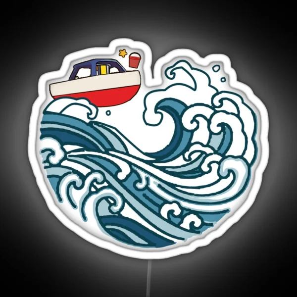 Boat On Big Wave Classic RGB Neon Sign