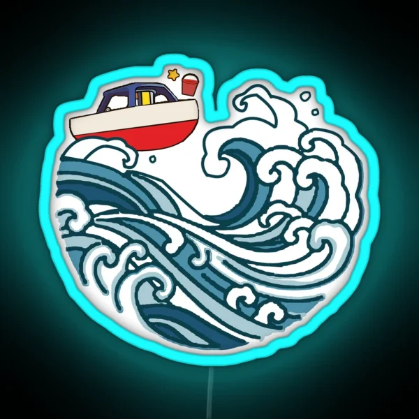 Boat On Big Wave RGB Neon Sign