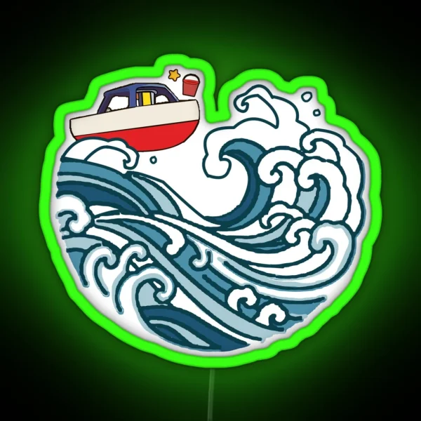 Boat On Big Wave RGB Neon Sign