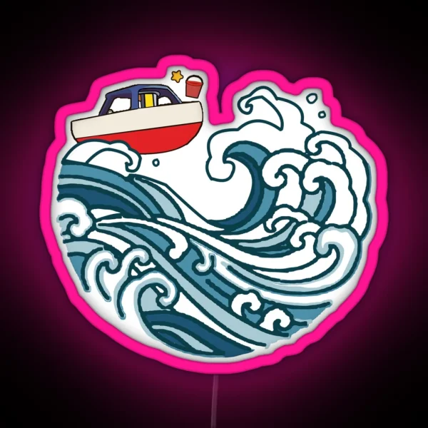 Boat On Big Wave RGB Neon Sign