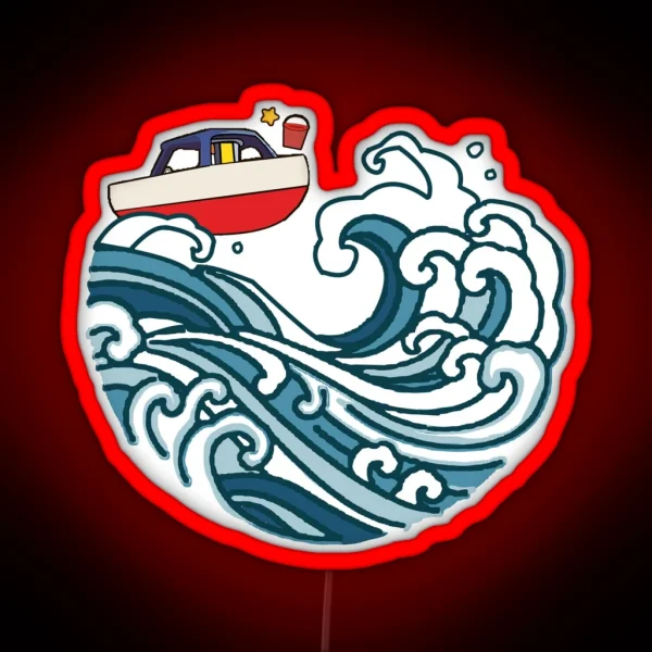 Boat On Big Wave RGB Neon Sign