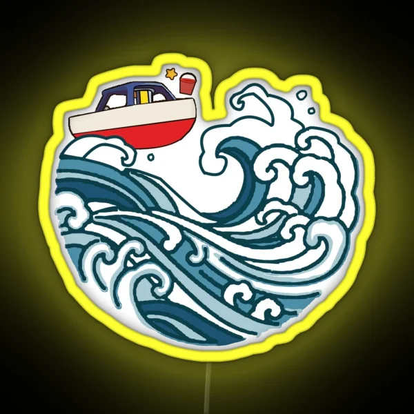 Boat On Big Wave RGB Neon Sign