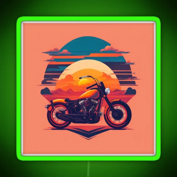 Bobber Bike Illustration Sunset Orange Background RGB Neon Sign