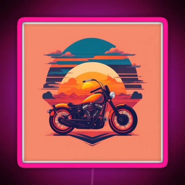 Bobber Bike Illustration Sunset Orange Background RGB Neon Sign