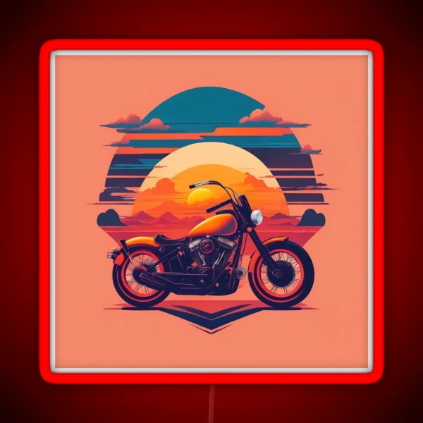 Bobber Bike Illustration Sunset Orange Background RGB Neon Sign