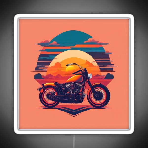 Bobber Bike Illustration Sunset Orange Background RGB Neon Sign