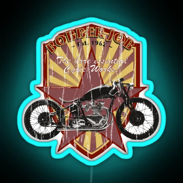 Bobber Job Motorcycle Works RGB Neon Sign