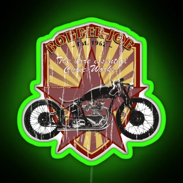 Bobber Job Motorcycle Works RGB Neon Sign