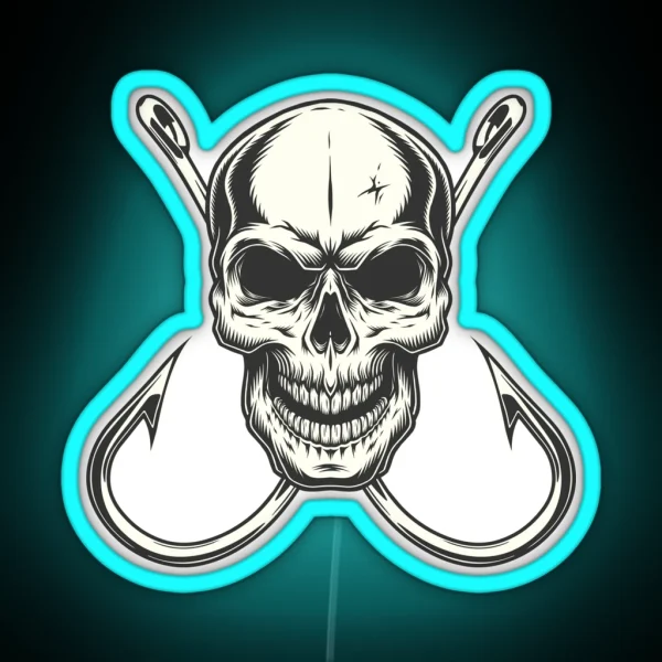 Bold Fishing Skull With Hooks RGB Neon Sign