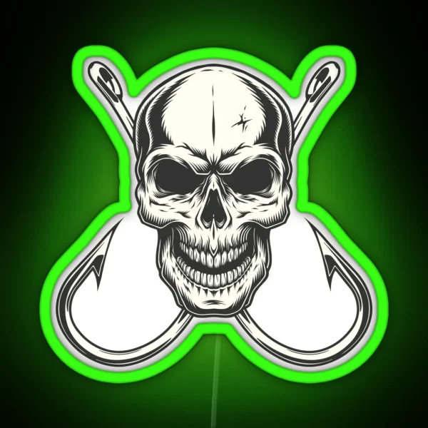 Bold Fishing Skull With Hooks RGB Neon Sign
