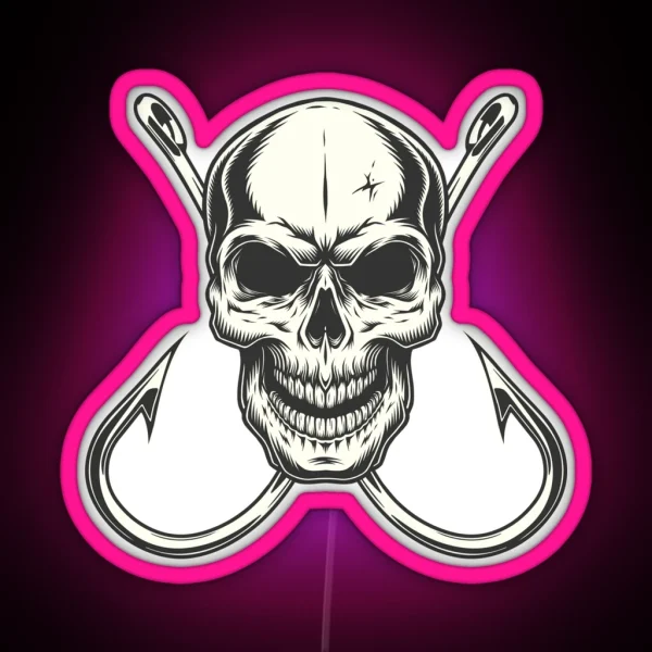 Bold Fishing Skull With Hooks RGB Neon Sign