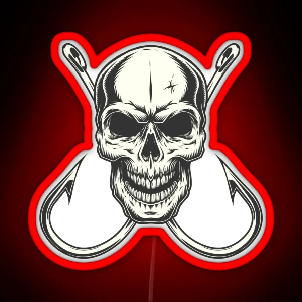 Bold Fishing Skull With Hooks RGB Neon Sign