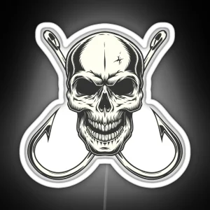 Bold Fishing Skull With Hooks RGB Neon Sign