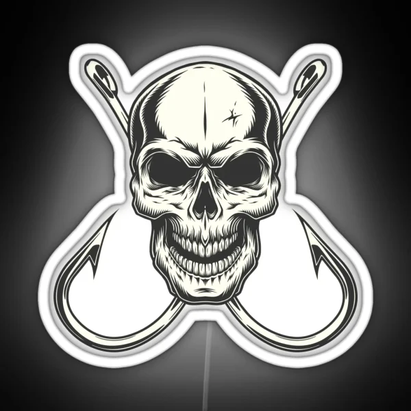Bold Fishing Skull With Hooks RGB Neon Sign