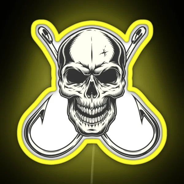 Bold Fishing Skull With Hooks RGB Neon Sign