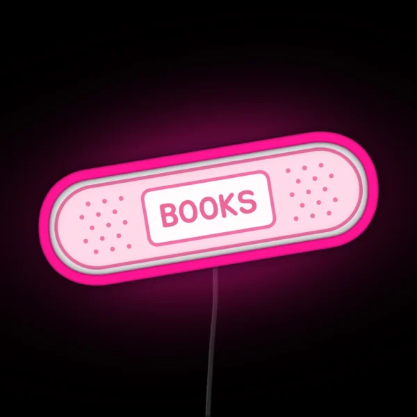 Bookish Bandage Pink Books RGB Neon Sign