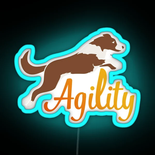 Border Collie Brown And Agility In Yellow And Orange RGB Neon Sign