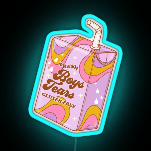 Boys Tears Funny Juice Box Retro Illustration RGB Neon Sign