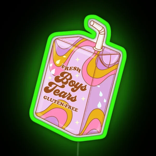 Boys Tears Funny Juice Box Retro Illustration RGB Neon Sign