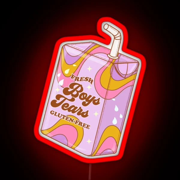 Boys Tears Funny Juice Box Retro Illustration RGB Neon Sign