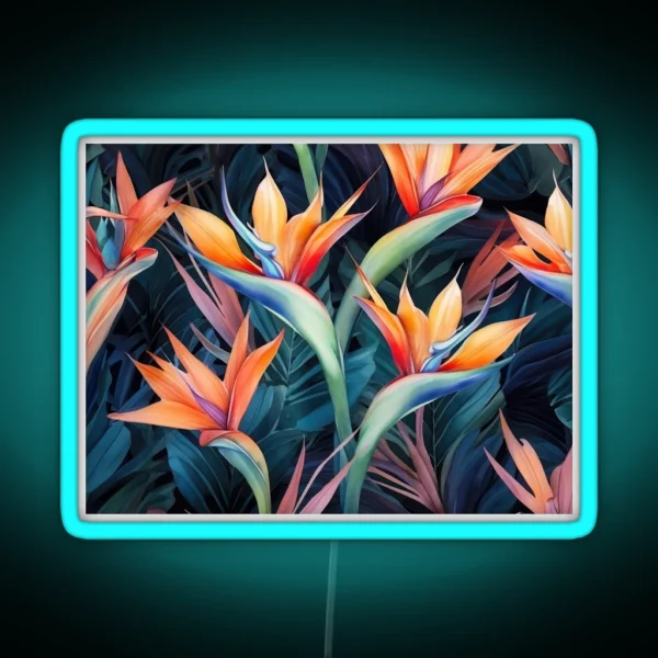 Brid Of Paradise Flower In A Painterly Style RGB Neon Sign