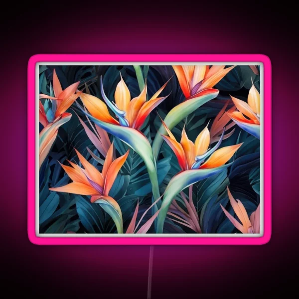 Brid Of Paradise Flower In A Painterly Style RGB Neon Sign