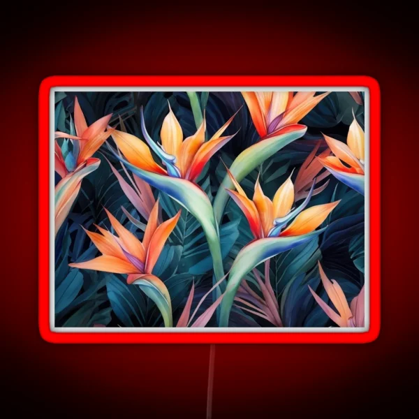 Brid Of Paradise Flower In A Painterly Style RGB Neon Sign