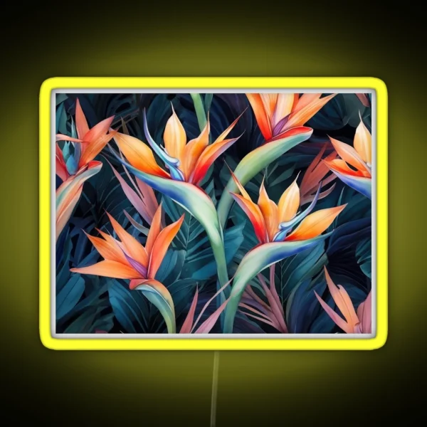 Brid Of Paradise Flower In A Painterly Style RGB Neon Sign