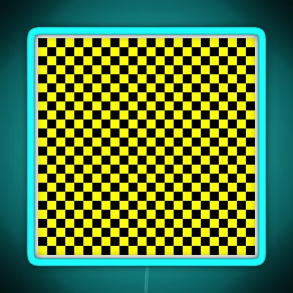 Bright Fluorescent Yellow Neon And Black Checked Checkerboard RGB Neon Sign