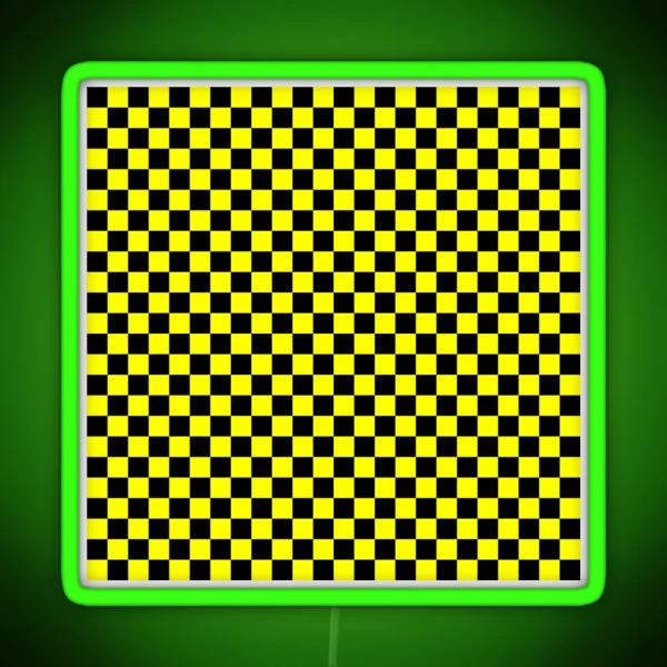 Bright Fluorescent Yellow Neon And Black Checked Checkerboard RGB Neon Sign