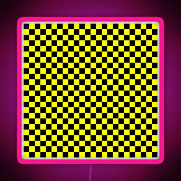 Bright Fluorescent Yellow Neon And Black Checked Checkerboard RGB Neon Sign