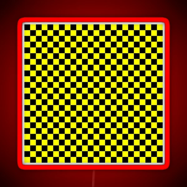 Bright Fluorescent Yellow Neon And Black Checked Checkerboard RGB Neon Sign