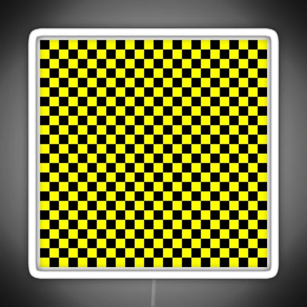 Bright Fluorescent Yellow Neon And Black Checked Checkerboard RGB Neon Sign