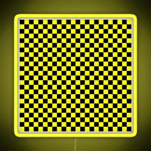 Bright Fluorescent Yellow Neon And Black Checked Checkerboard RGB Neon Sign