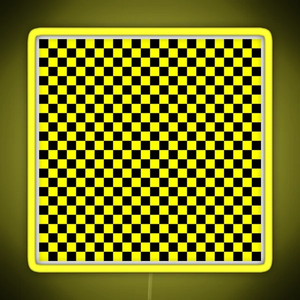 Bright Fluorescent Yellow Neon And Black Checked Checkerboard RGB Neon Sign