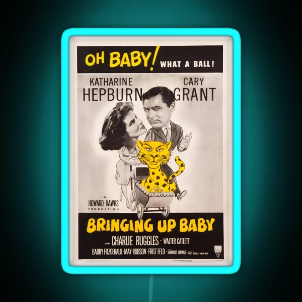 Bringing Up Baby Vintage Film Poster Cary Grant RGB Neon Sign