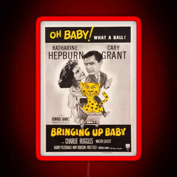 Bringing Up Baby Vintage Film Poster Cary Grant RGB Neon Sign