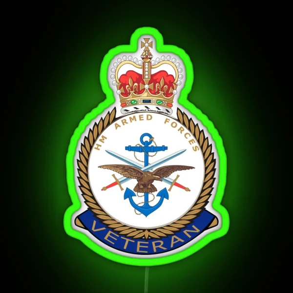 British Armed Forces MOD Veterans UK Pin Badge RGB Neon Sign