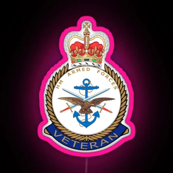 British Armed Forces MOD Veterans UK Pin Badge RGB Neon Sign